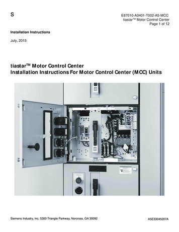 Tiastar Motor Control Center Installation Instructions For . - Siemens