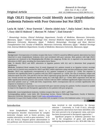 High CRLF2 Expression Could Identify Acute Lymphoblastic Leukemia .