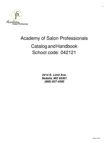 Academy Of Salon Professionals Catalog And Handbook School . - StyleNet