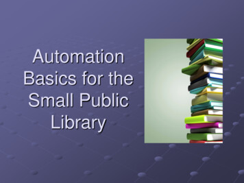 Automation Basics For The Small Public Library - Maine.gov