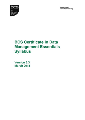 BCS Certificate In Data Management Essentials Syllabus