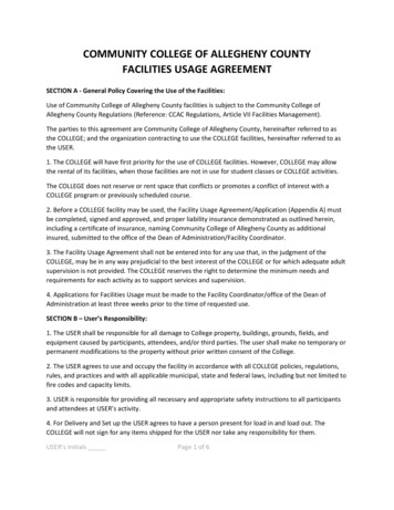 COMMUNITY COLLEGE OF ALLEGHENY COUNTY FACILITIES USAGE AGREEMENT - Ccac.edu