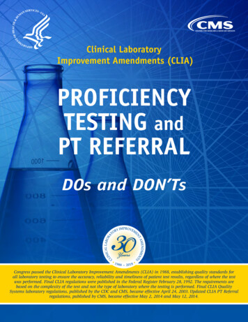 PROFICIENCY TESTING PT REFERRAL - Centers For Medicare & Medicaid Services