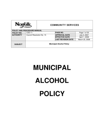 MUNICIPAL ALCOHOL POLICY - Norfolk County, Ontario
