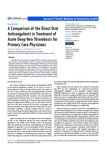 A Comparison Of The Direct Oral Anticoagulants In Treatment Of Acute .