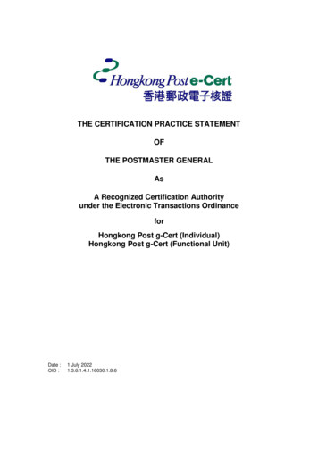 THE CERTIFICATION PRACTICE STATEMENT OF THE POSTMASTER GENERAL As A .