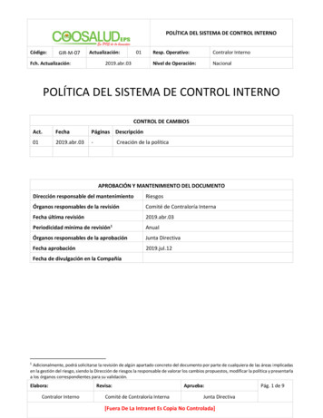 POLÍTICA DEL SISTEMA DE CONTROL INTERNO - Coosalud