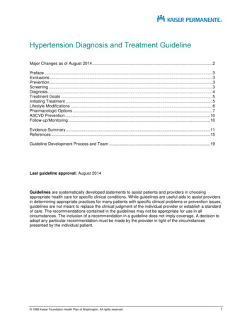 Hypertension Diagnosis And Treatment Guideline - Kaiser Permanente