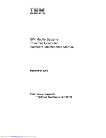 IBM Mobile Systems ThinkPad Computer Hardware Maintenance Manual