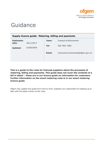 Supply Licence Guide: Metering, Billing And Payments - Office Of Gas .