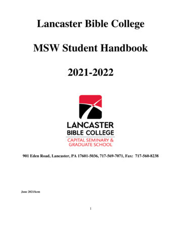 Lancaster Bible College MSW Student Handbook 2021-2022