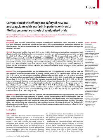 Comparison Of The Efficacy And Safety Of New Oral Anticoagulants With .