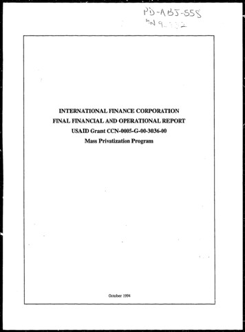 International Finance Corporation Final Financial And Operational .