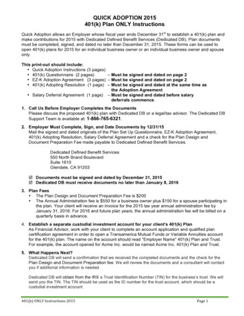 QUICK ADOPTION 2015 401(k) Plan ONLY Instructions