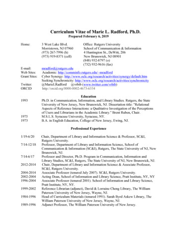 Curriculum Vitae Of Marie L. Radford, Ph.D. - Rutgers University