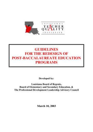 GUIDELINES FOR THE REDESIGN OF POST-BACCALAUREATE . - Illinois State