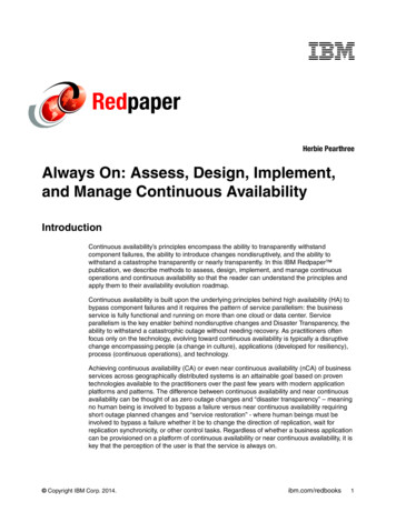 Assess, Design, Implement, And Manage Continuous Availability