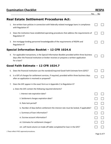 Examination Checklist RESPA - Washington State Department Of Financial .