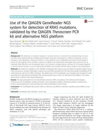 Use Of The QIAGEN GeneReader NGS System For Detection Of KRAS Mutations .