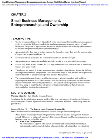 Small Business Management, Entrepreneurship, And Ownership