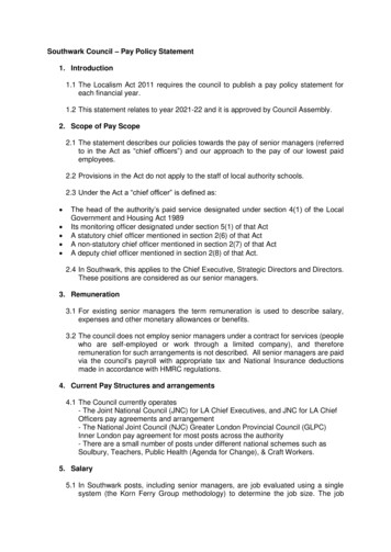 Southwark Council Pay Policy Statement 1. Introduction