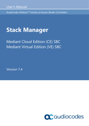 Stack Manager For Mediant VE-CE SBC User's Manual Ver. 7 - AudioCodes