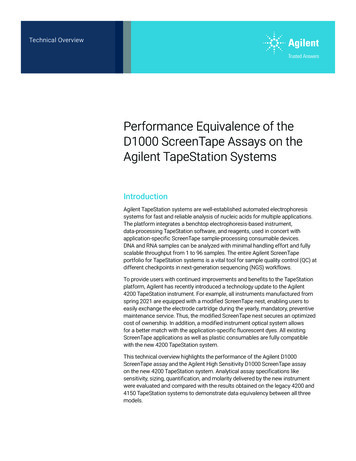 Performance Equivalence Of The Agilent D1000 . - Agilent Technologies