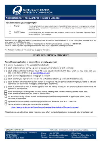 FORM COMPLETION CHECKLIST - Queensland Racing Integrity Commission