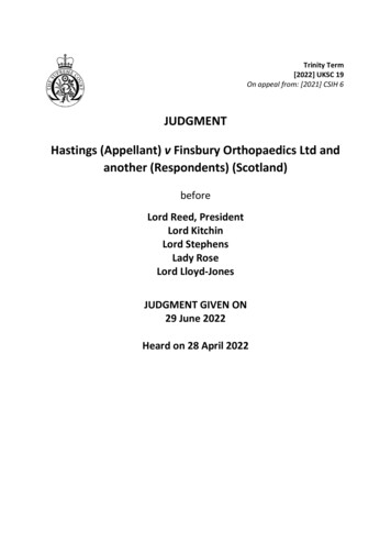 Hastings (Appellant) V Finsbury Orthopaedics Ltd And Another .