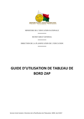 Guide D'Utilisation De Tableau De Bord Zap - Unicef