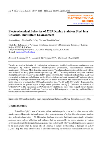 Electrochemical Behavior Of 2205 Duplex Stainless Steel In A Chloride .