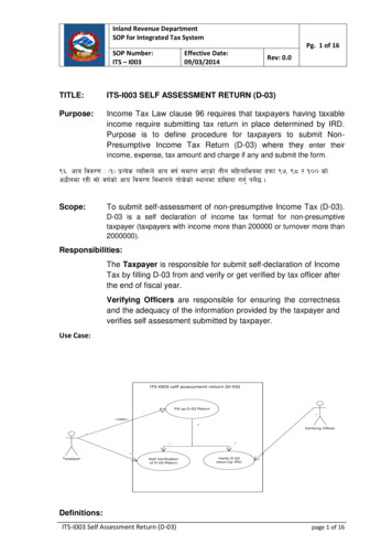 ITS-I003 Self Assessment Return (D-03) TITLE: ITS-I003 SELF ASSESSMENT .