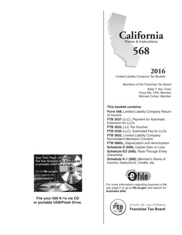 2016 Form 568 Limited Liability Company Tax Booklet - California