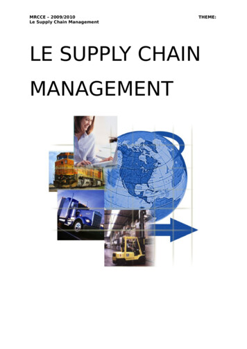 Le Supply Chain Management LE SUPPLY CHAIN MANAGEMENT