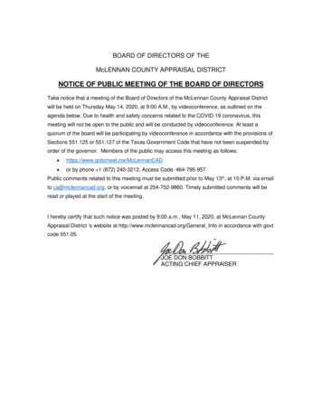 NOTICE OF PUBLIC MEETING OF THE BOARD OF DIRECTORS - McLennan CAD