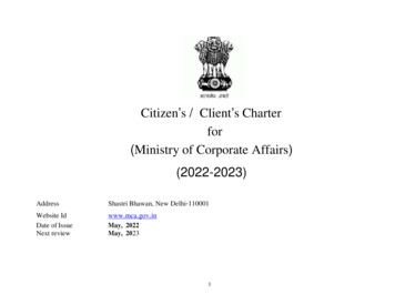 Citizen S Client S Charter For Ministry Of Corporate Affairs - MCA