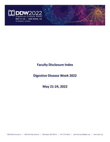 Faculty Disclosure Index Digestive Disease Week 2022 May 21-24, 2022 - DDW