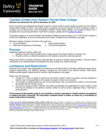 Transfer Credits From Eastern Florida State College To DeVry University