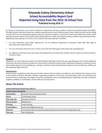 Etiwanda Colony Elementary School School Accountability Report Card .