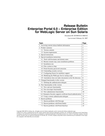 Release Bulletin Enterprise Portal 6.0 - Enterprise Edition For . - SAP