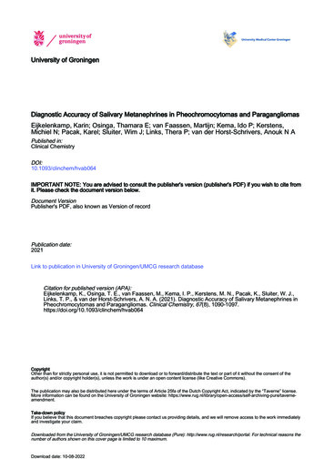 University Of Groningen Diagnostic Accuracy Of Salivary Metanephrines .