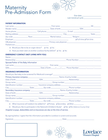 Maternity Pre-Admission Form - Lovelace Health System