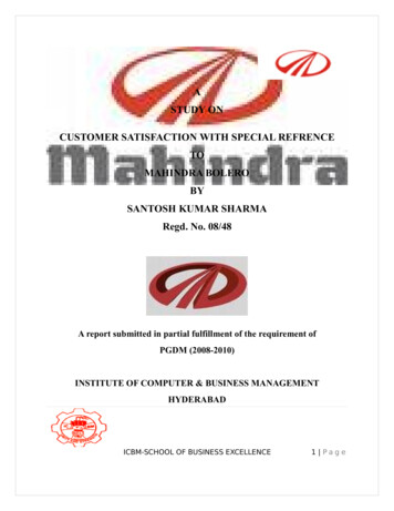 A Study On Customer Satisfaction With Special Refrence To Mahindra .