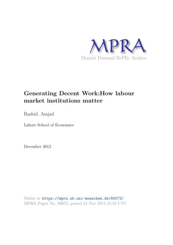 Generating Decent Work:How Labour Market Institutions Matter - LMU