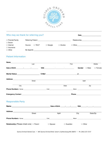 Patient Information - Quince Orchard Dental Care