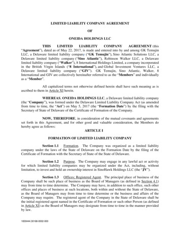 Limited Liability Company Agreement Of Oneida Holdings Llc This Limited .