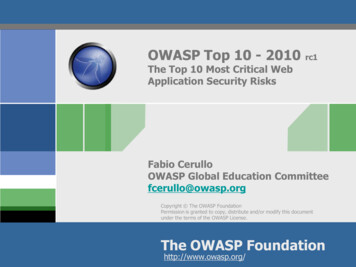 OWASP Top 10 - 2010 Rc1 The Top 10 Most Critical Web
