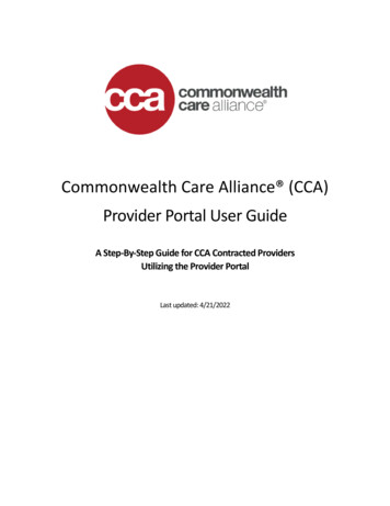 Commonwealth Care Alliance (CCA) Provider Portal User Guide