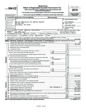 Short Form 990-EZ Return Of Organization Exempt From Income Tax 2019