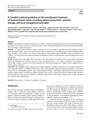 A Canadian National Guideline On The Neoadjuvant Treatment Of Invasive .